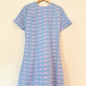 Authentic Vintage 1950s Housewife Style Elegant Blue and Purple Patterned Dress